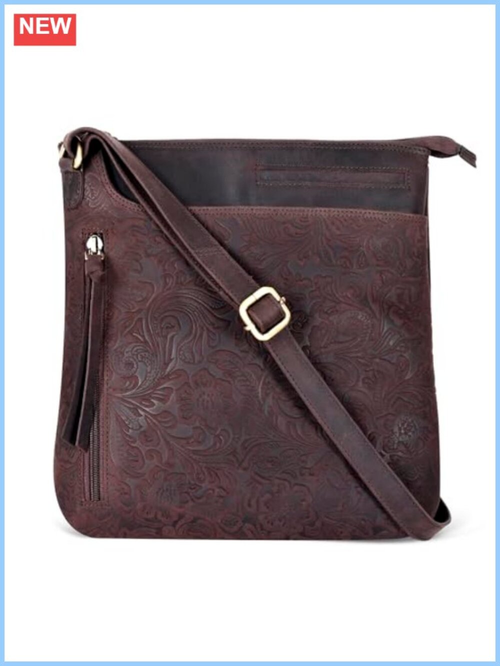 Genuine Leather Crossbody Bag Adjustable Strap YKK Zippers Sling Purse